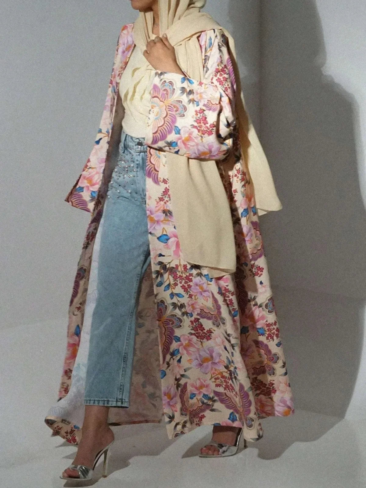 Kimono Abaya Fleuri Rose léger