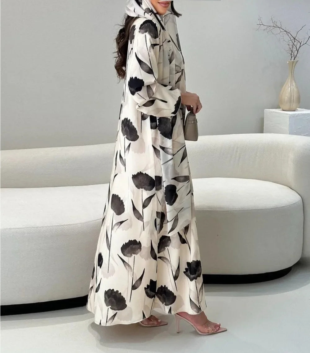 Kimono Abaya à Fleurs Noires