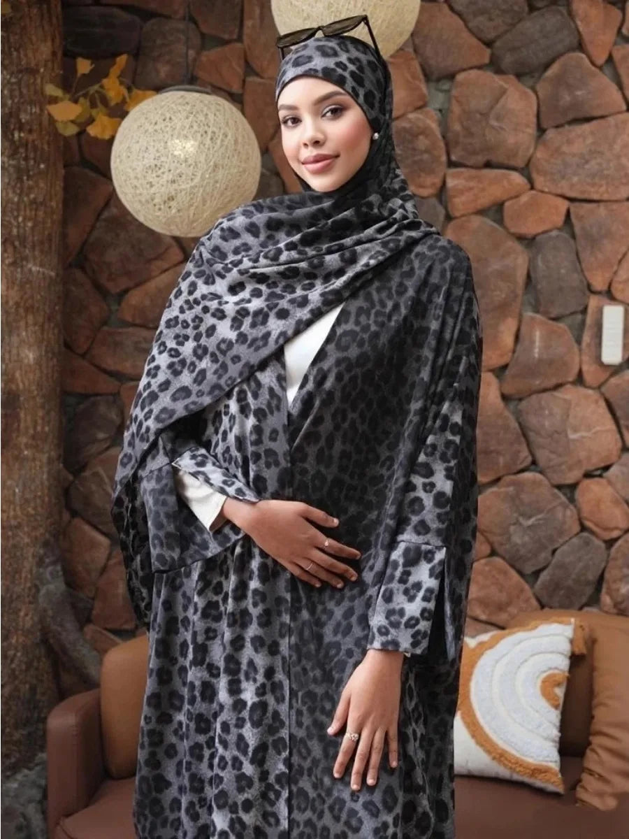 Kimono Abaya Léopard Noir