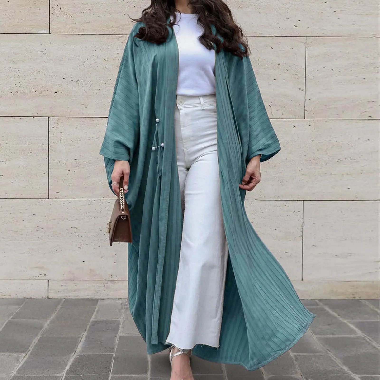 Kimono Abaya Manche Chauve-souris bleu