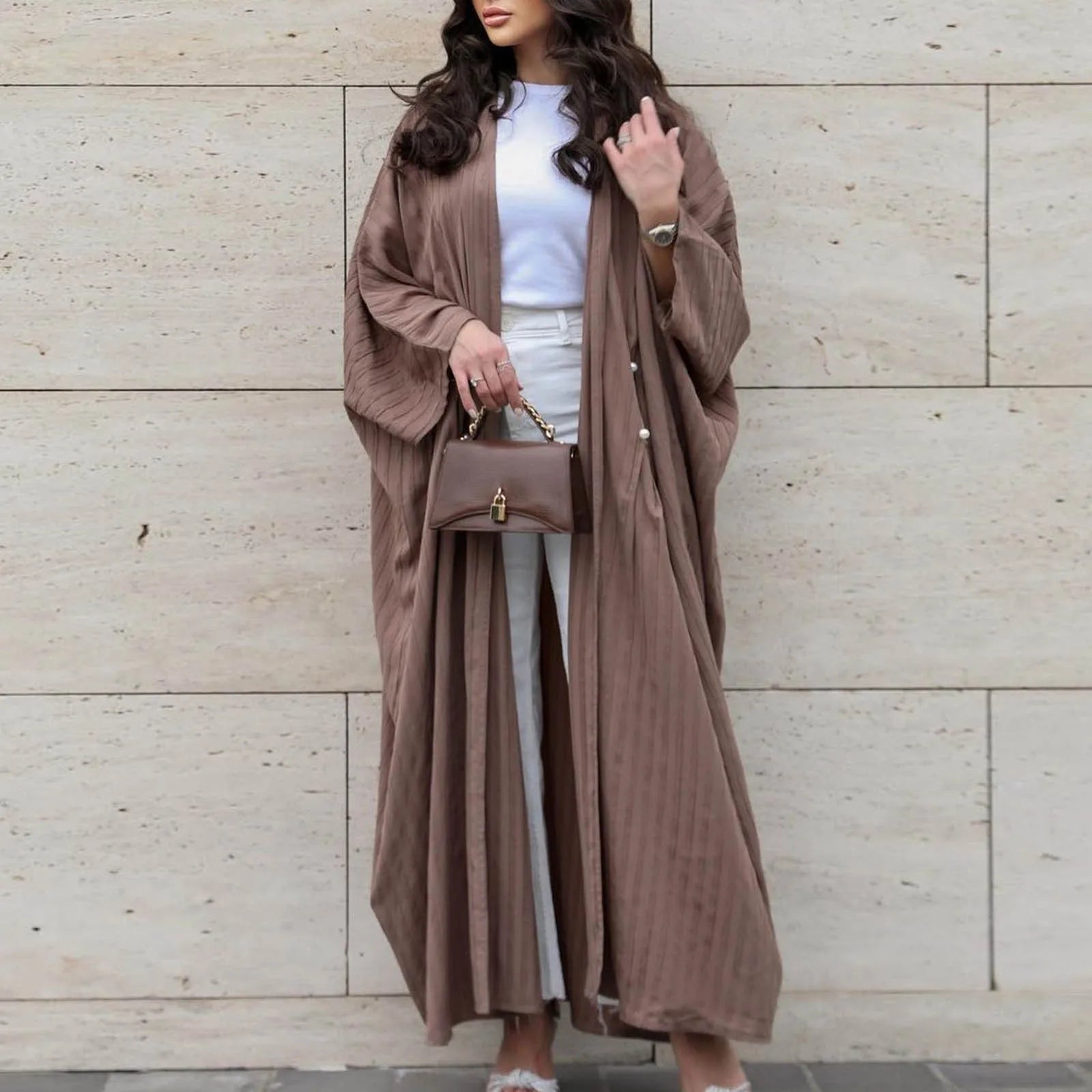Kimono Abaya Manche Chauve-souris marron