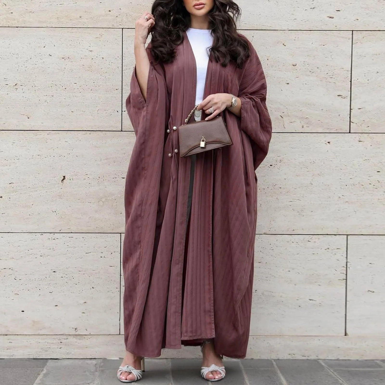 Kimono Abaya Manche Chauve-souris rose