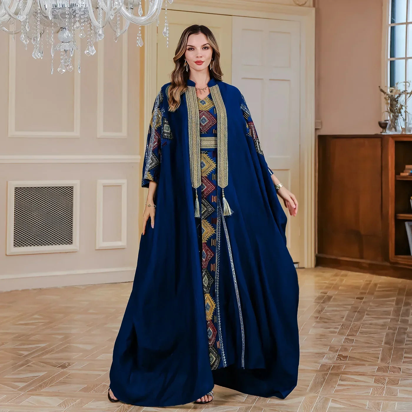Kimono Abaya Navy Blue avec Robe