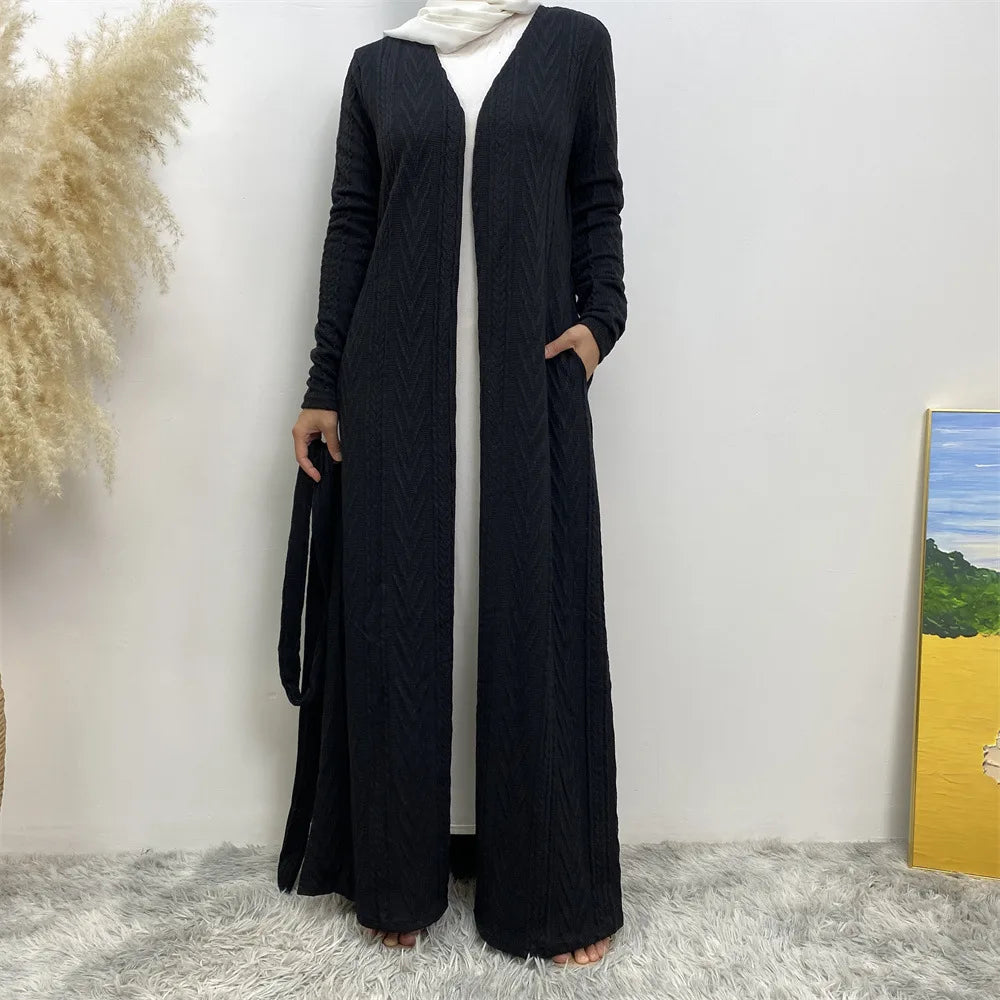 Kimono Abaya Noir Effet Tricot fluide