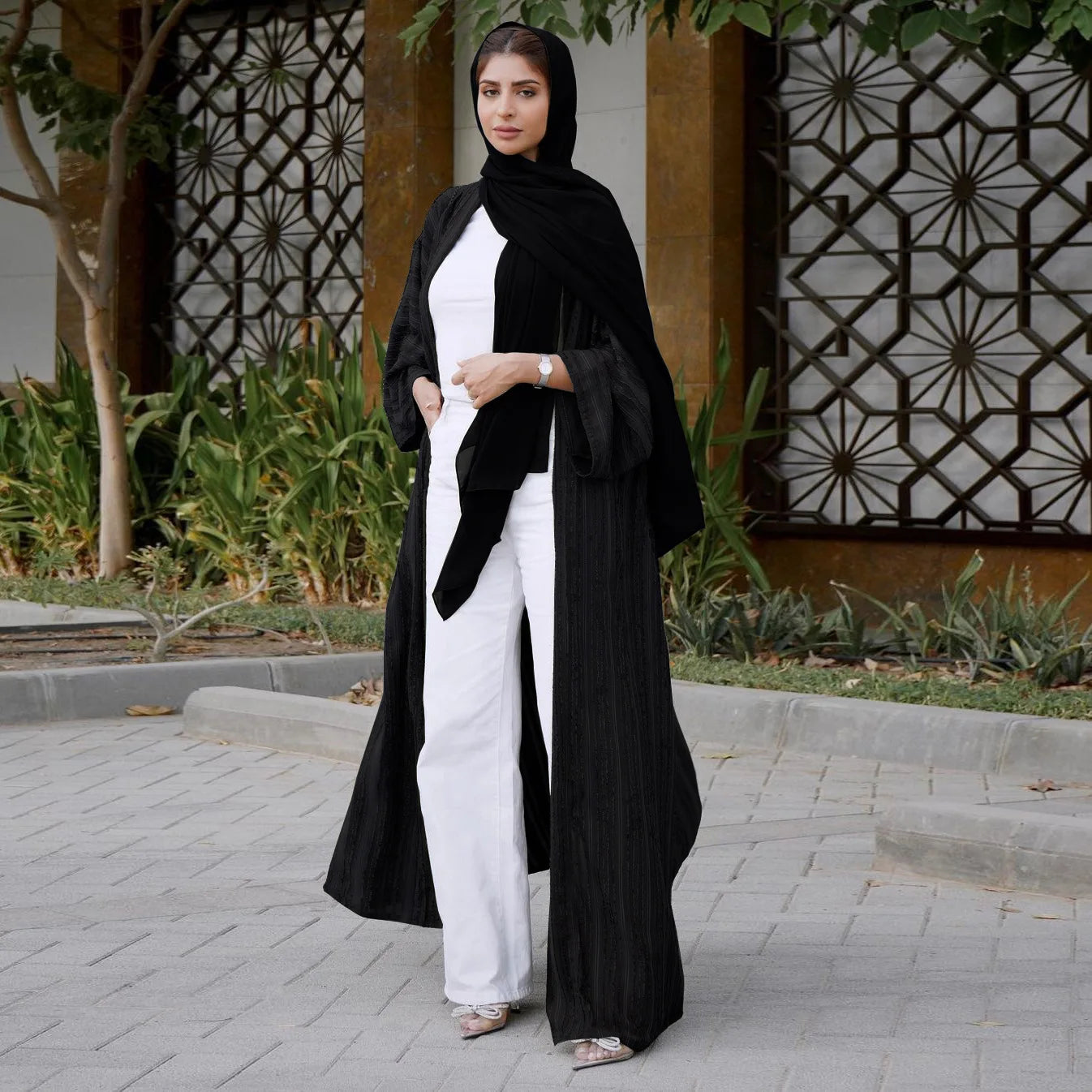 Kimono Abaya Noir Rayé