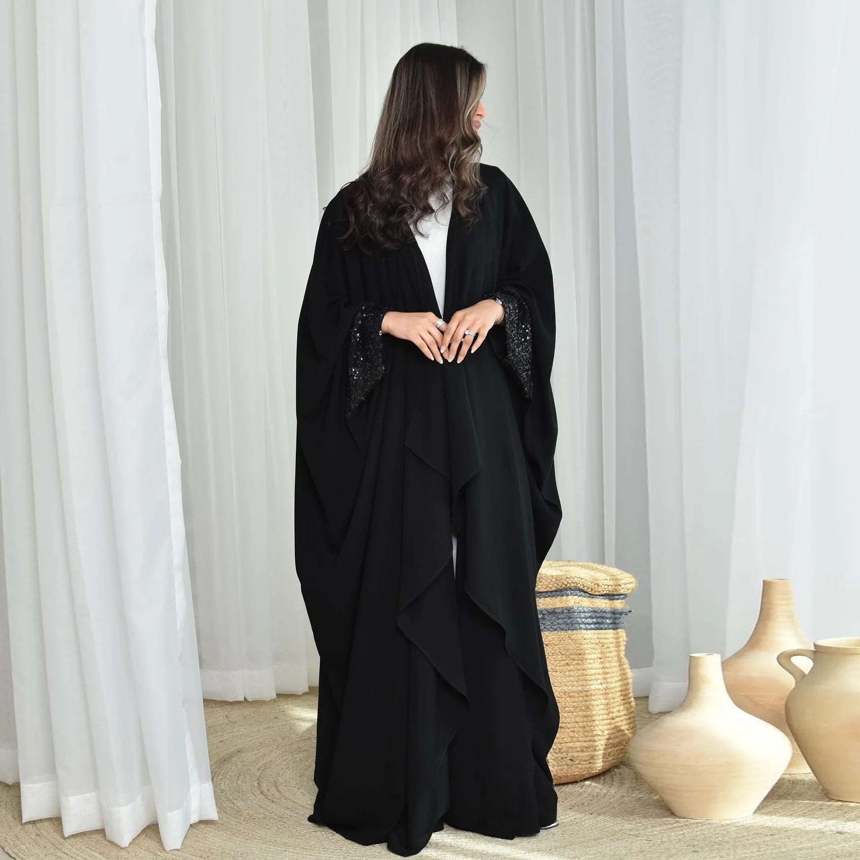 Kimono Abaya Noir à Sequins
