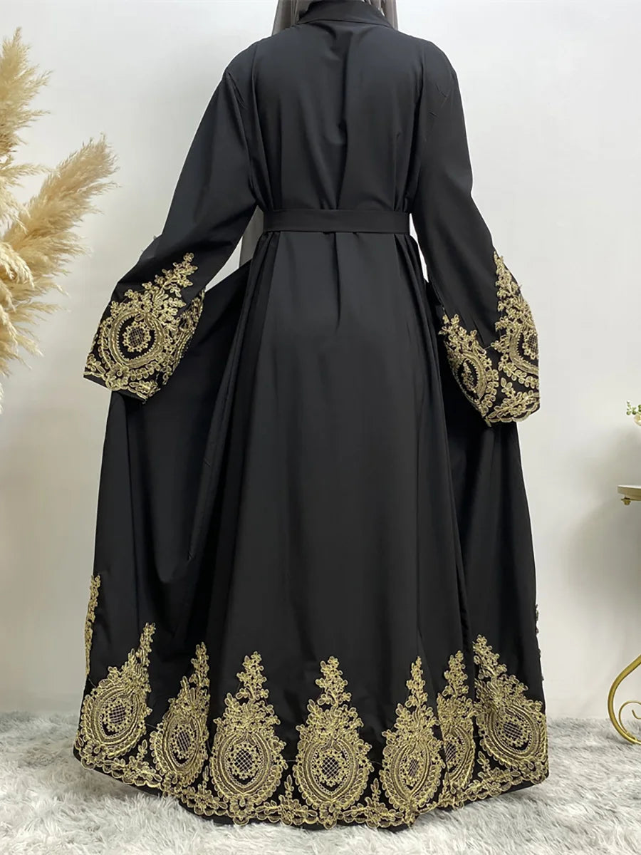 Kimono Abaya Noir et Doré fluide