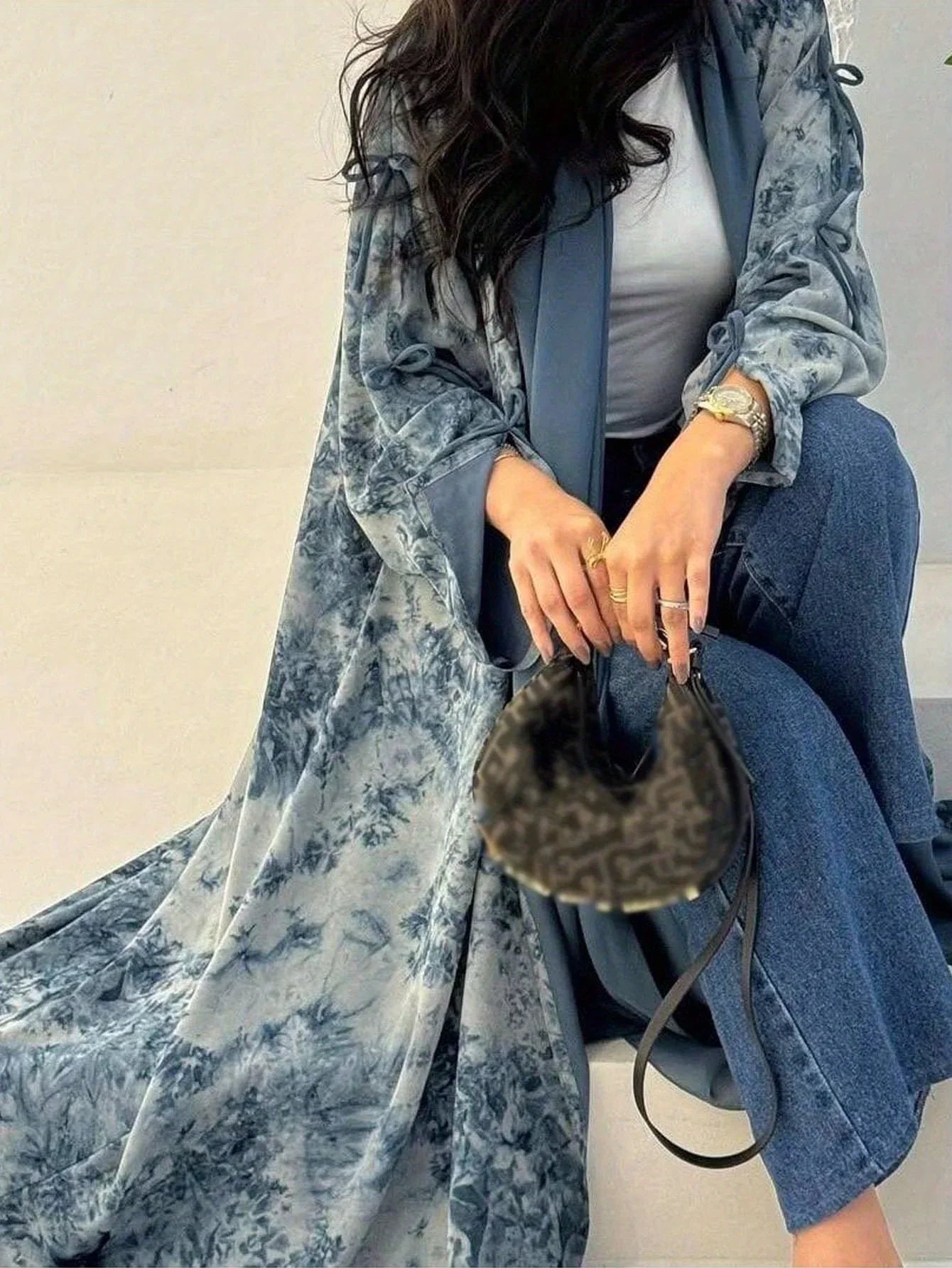 Kimono Abaya Nuances de Bleu fluide