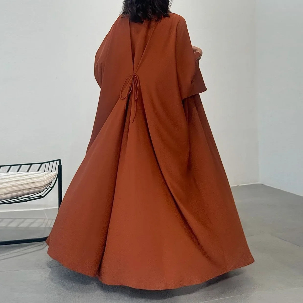 Kimono Abaya Orange Dos à Lacet