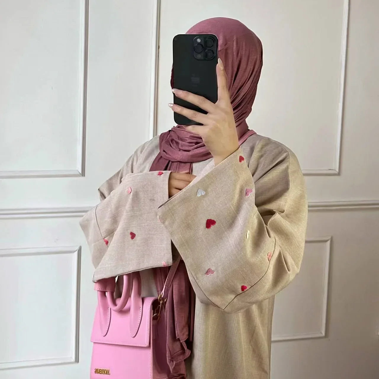 Kimono Abaya Respirant à Cœurs Roses