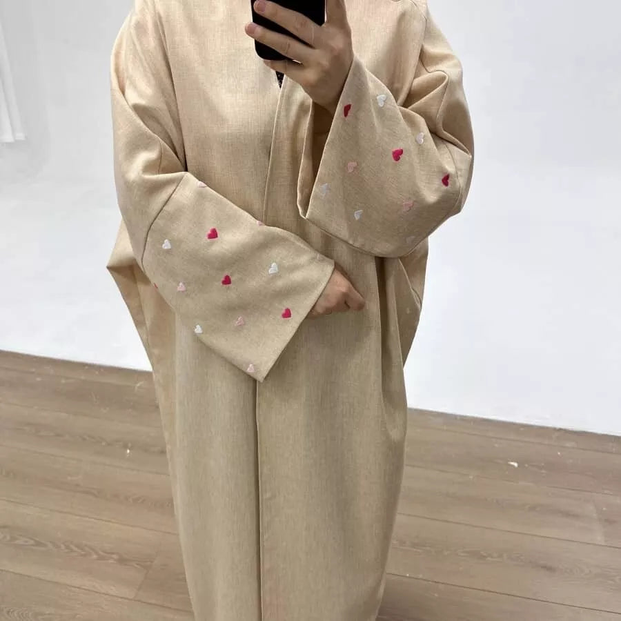 Kimono Abaya Respirant à Cœurs Roses fluide