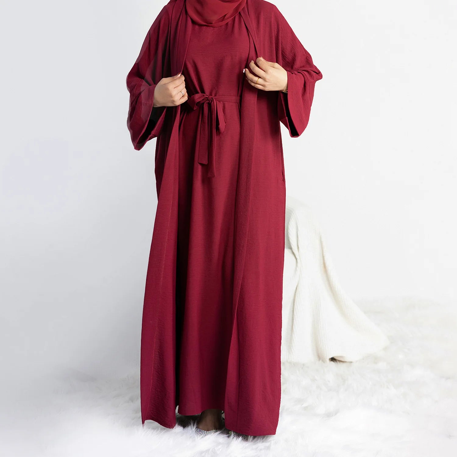Kimono Abaya Rouge avec Robe léger