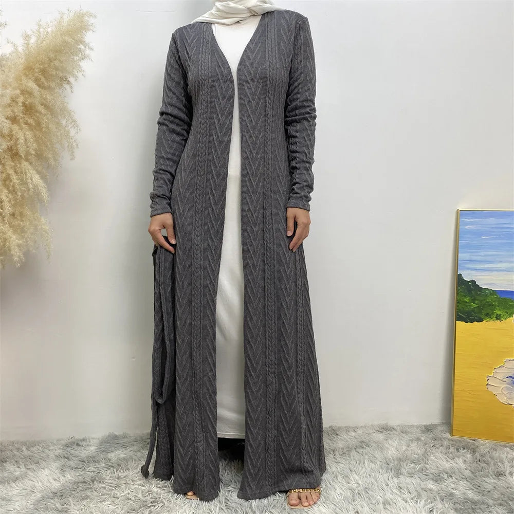 Kimono Abaya Tricoté Gris léger