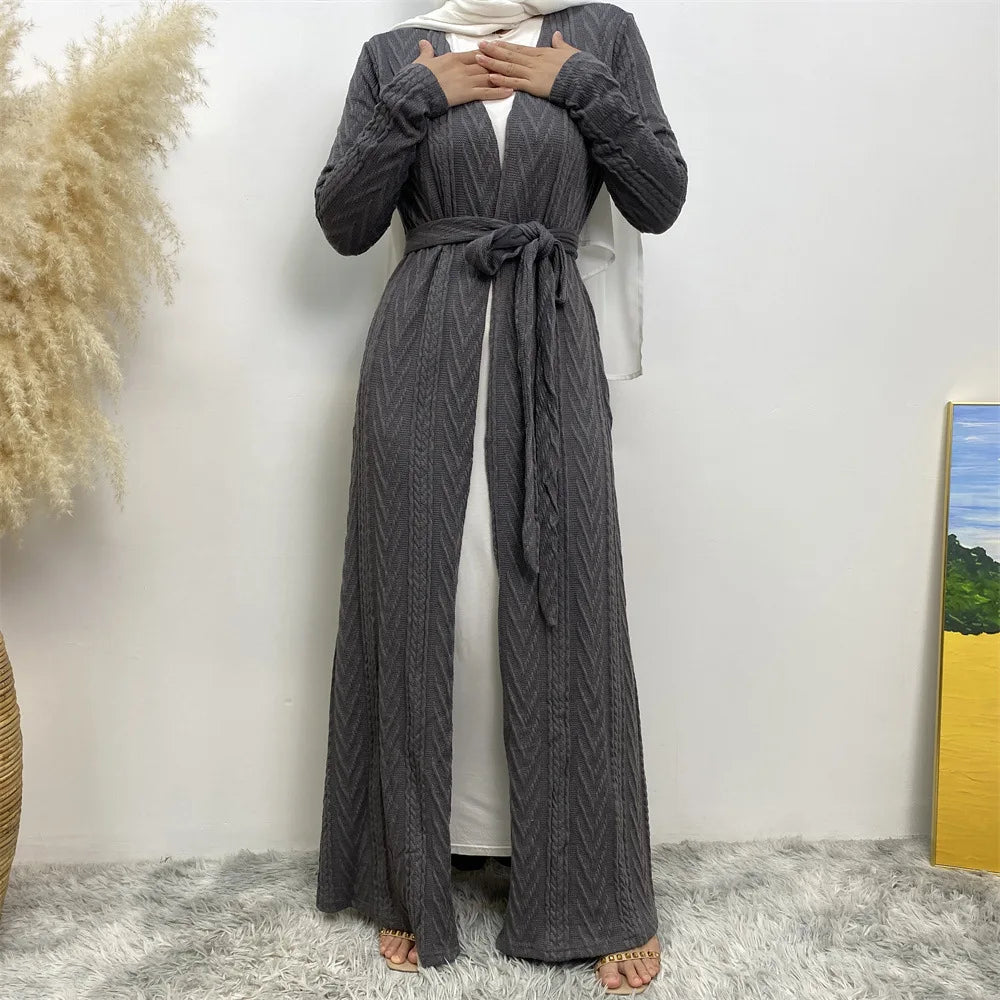 Kimono Abaya Tricoté Gris long