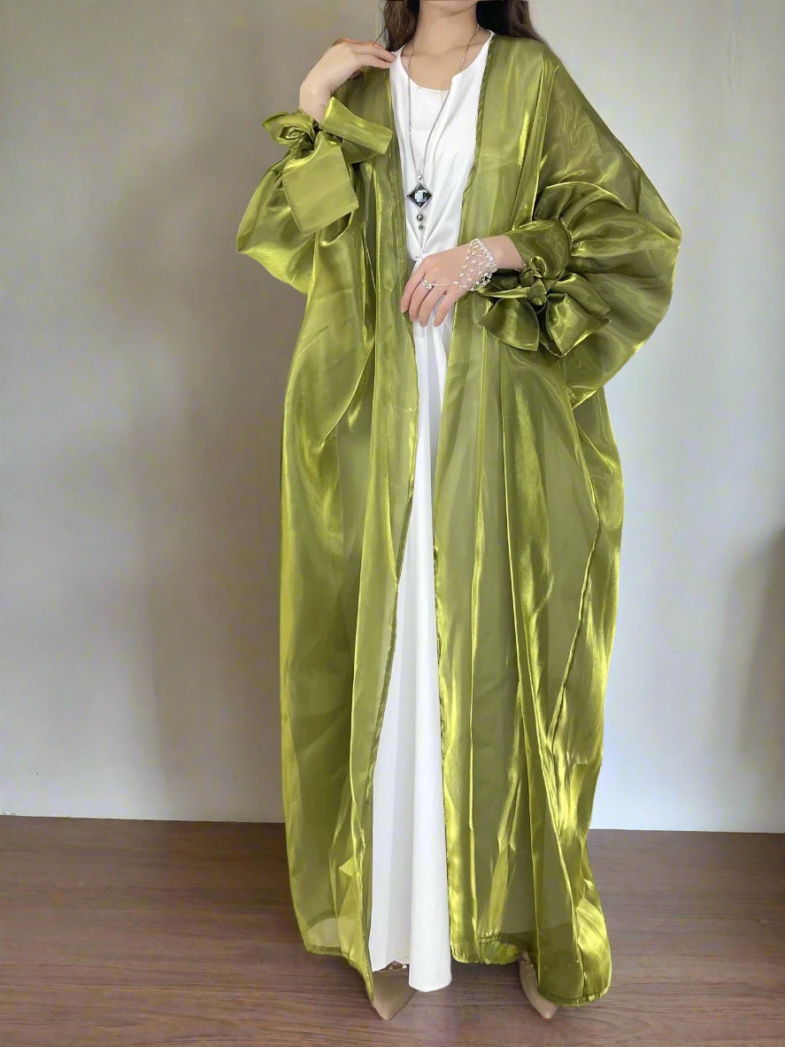 Kimono Abaya Vert Effet Transparent