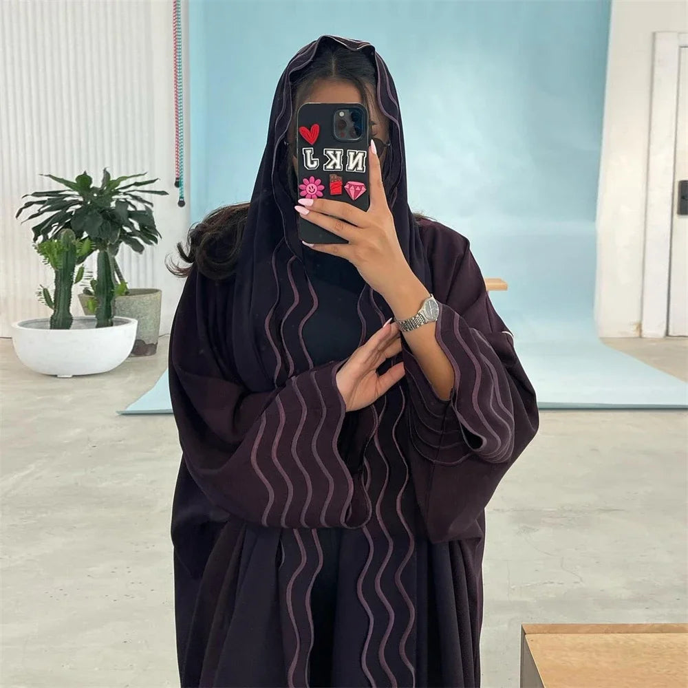 Kimono Abaya et Hijab Mauve de qualité