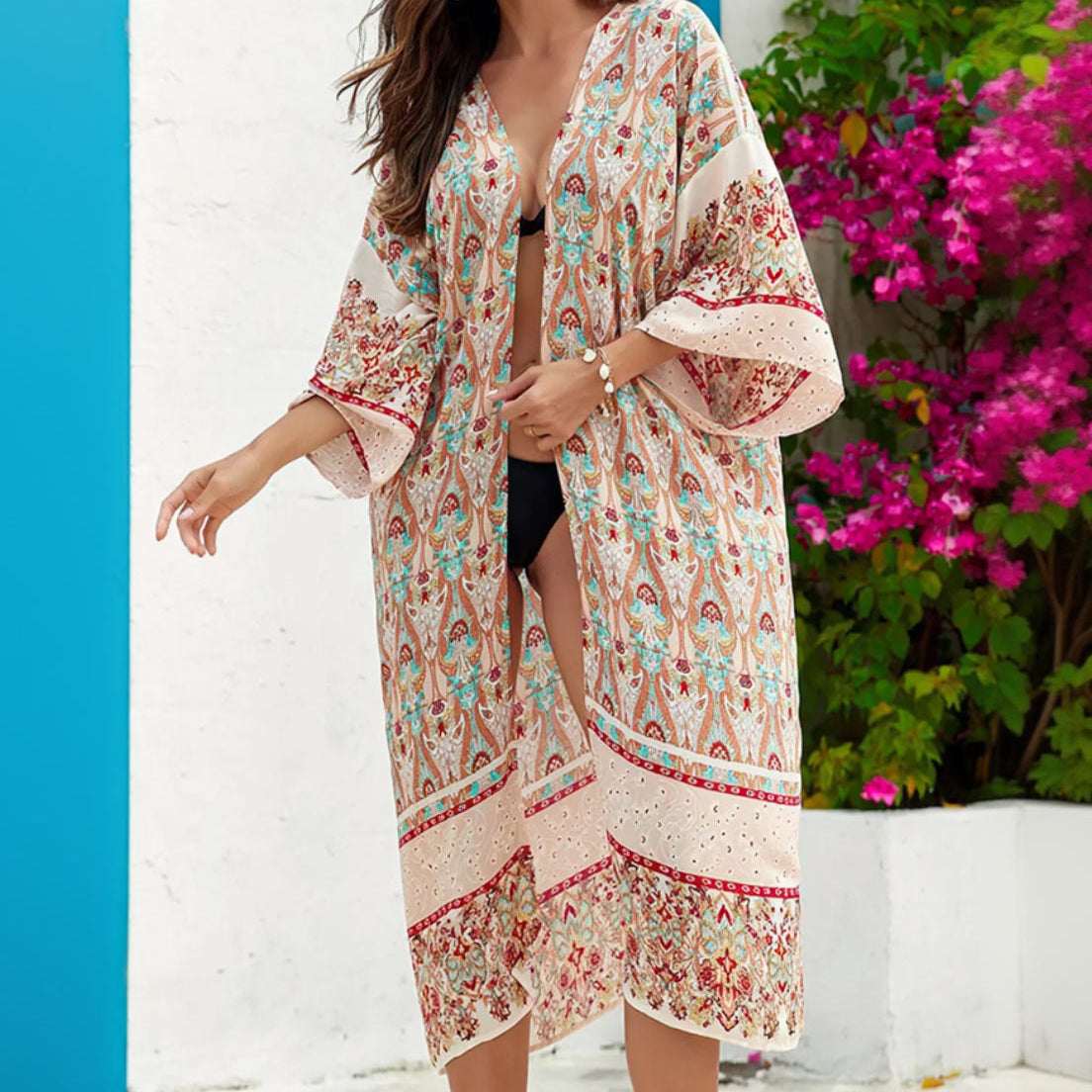 Kimono Bohème Beige Femme