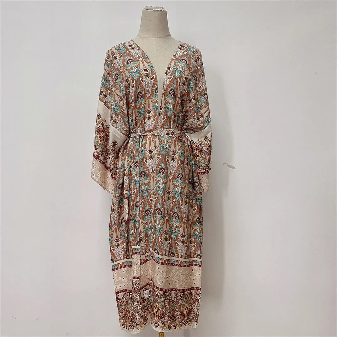 Kimono Bohème Beige Femme Design