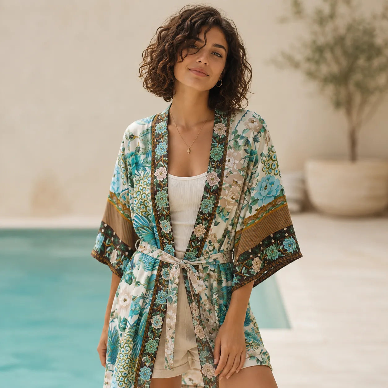 Kimono Bohème Bleu Fleuri