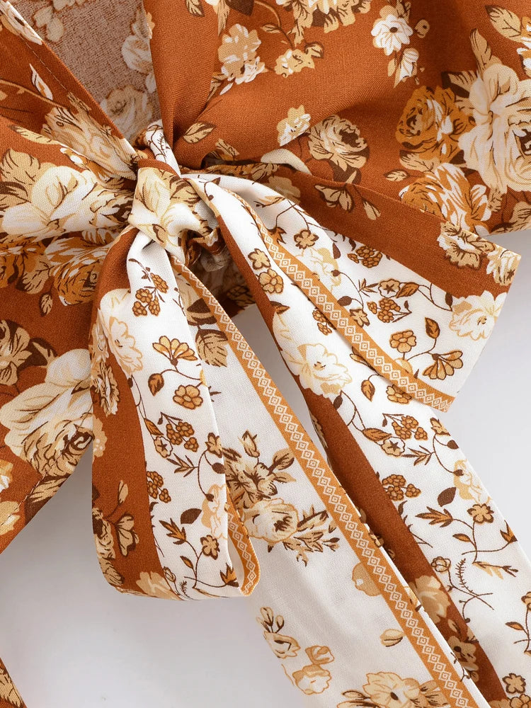 Kimono Court Bohème Rétro Nœud 