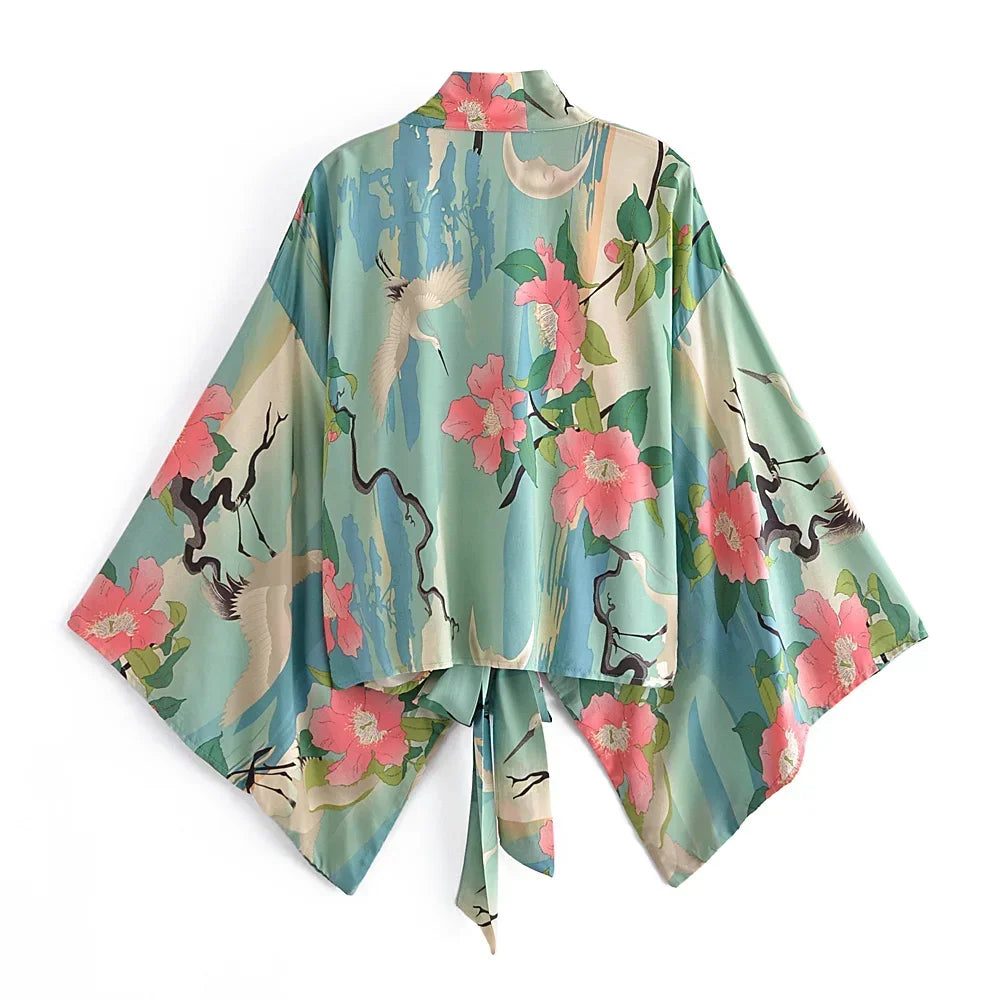 Kimono Court Boho Bleu légère