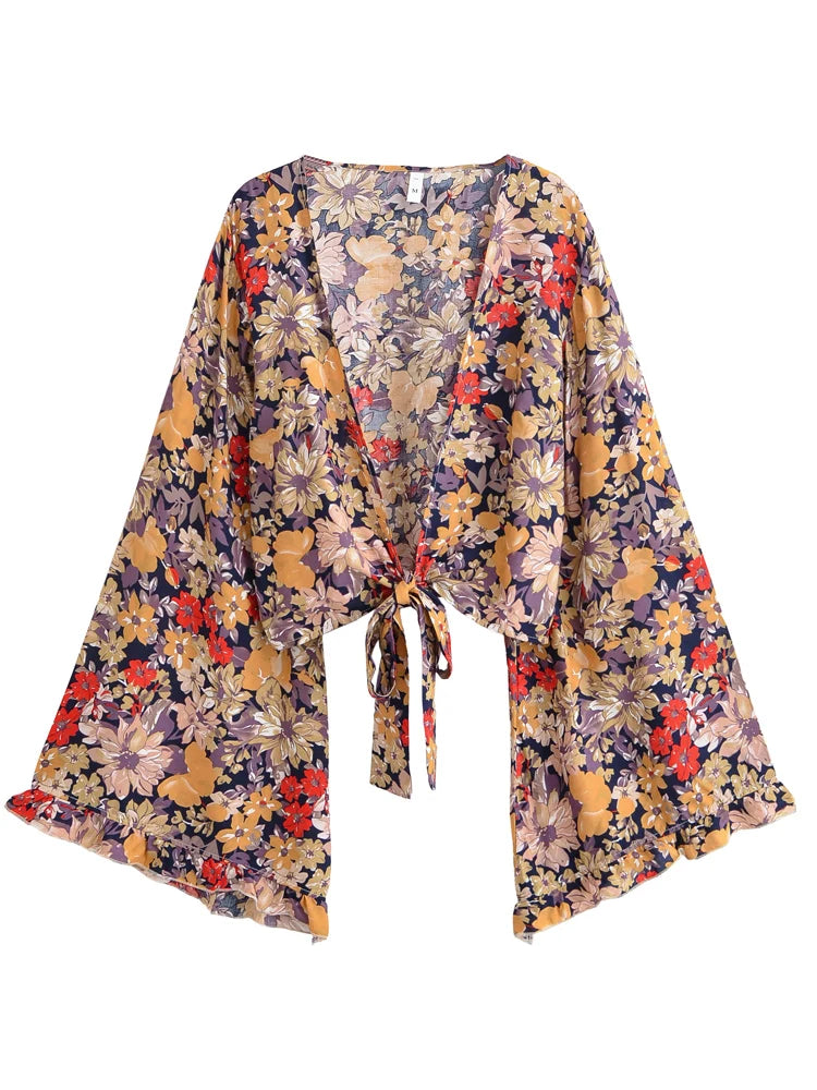 Kimono Court Vintange Boho Floral Été