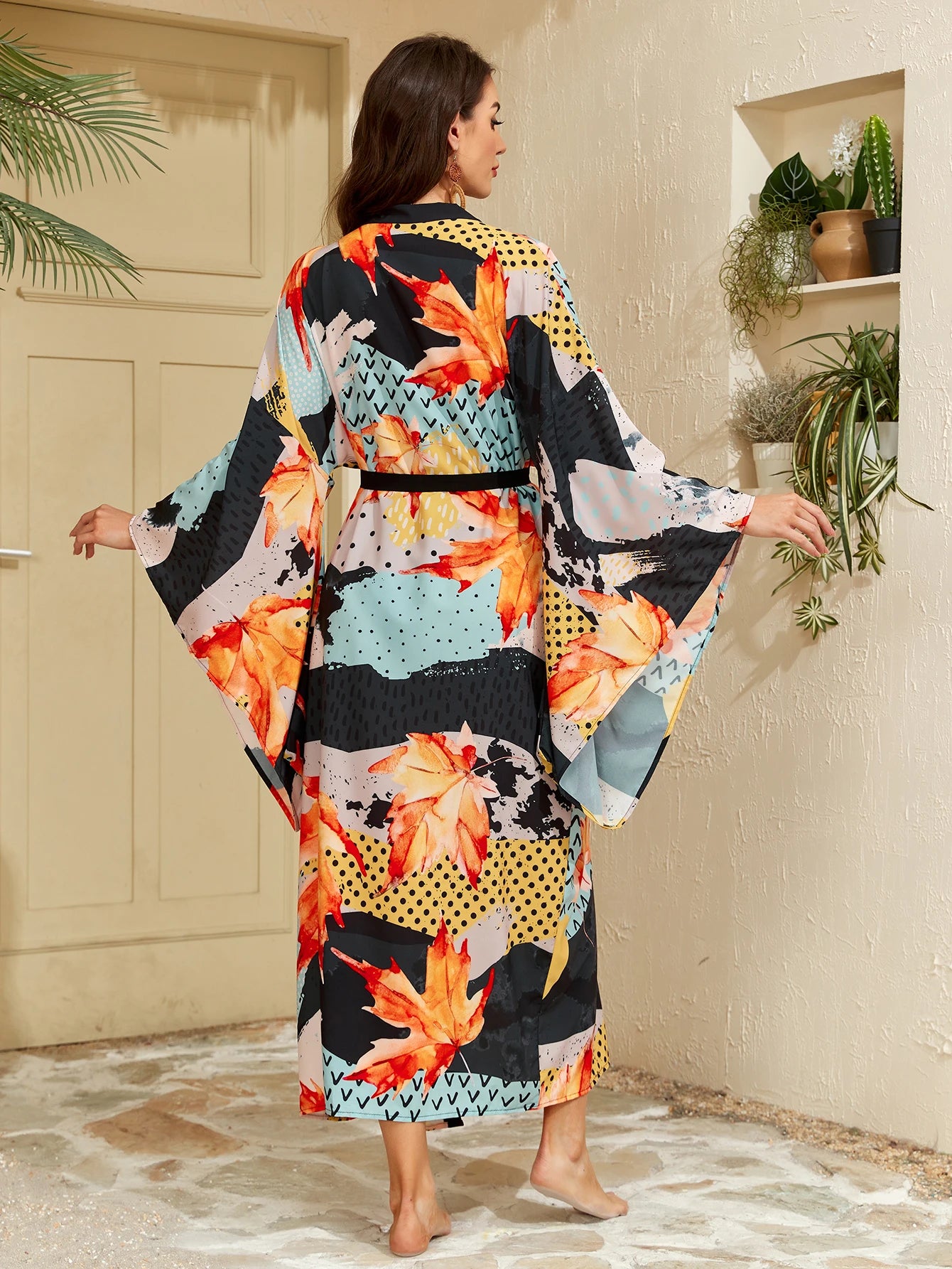 Kimono De Plage Chic à Manches Évasées fluide