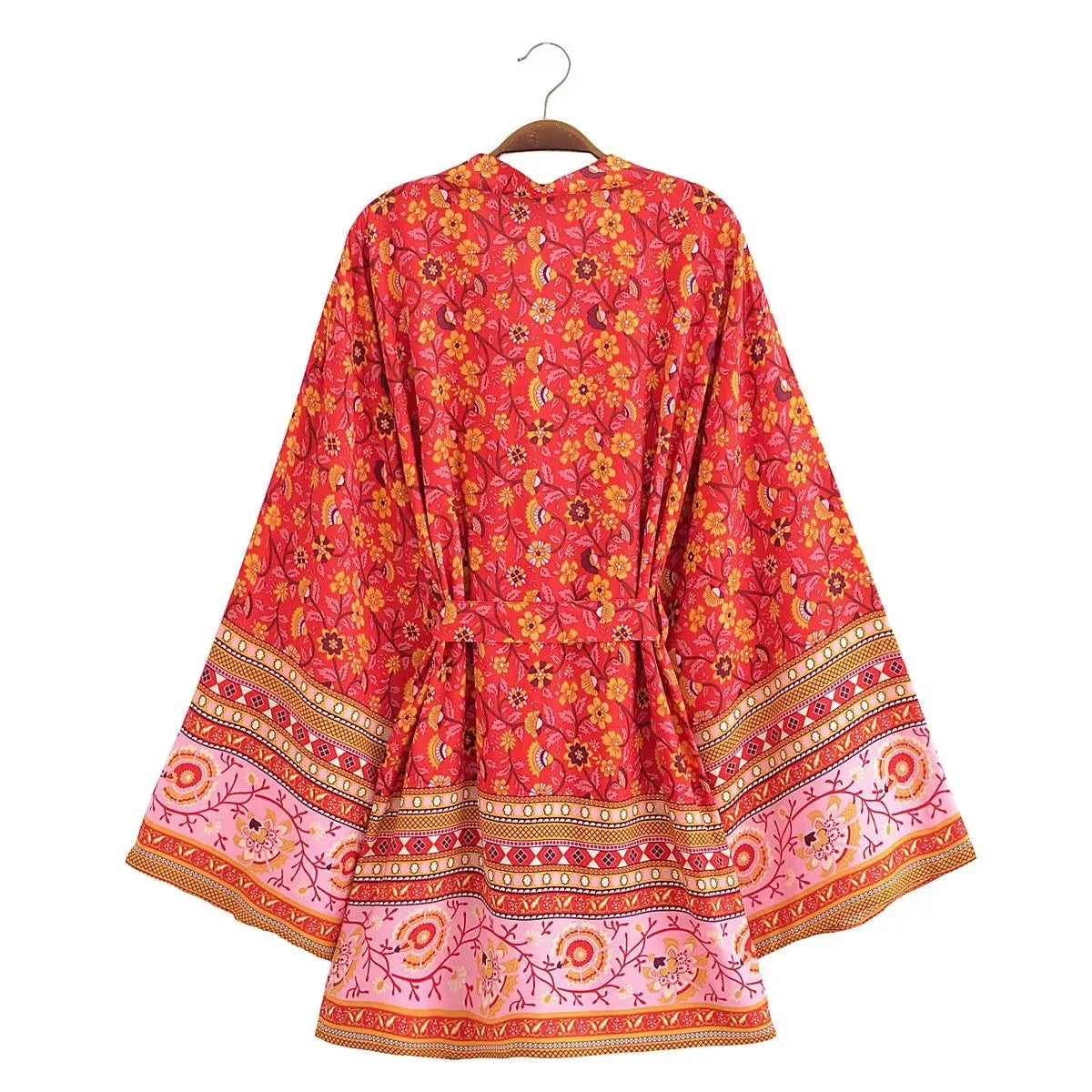Kimono De Plage Stylé Court Rouge fluide