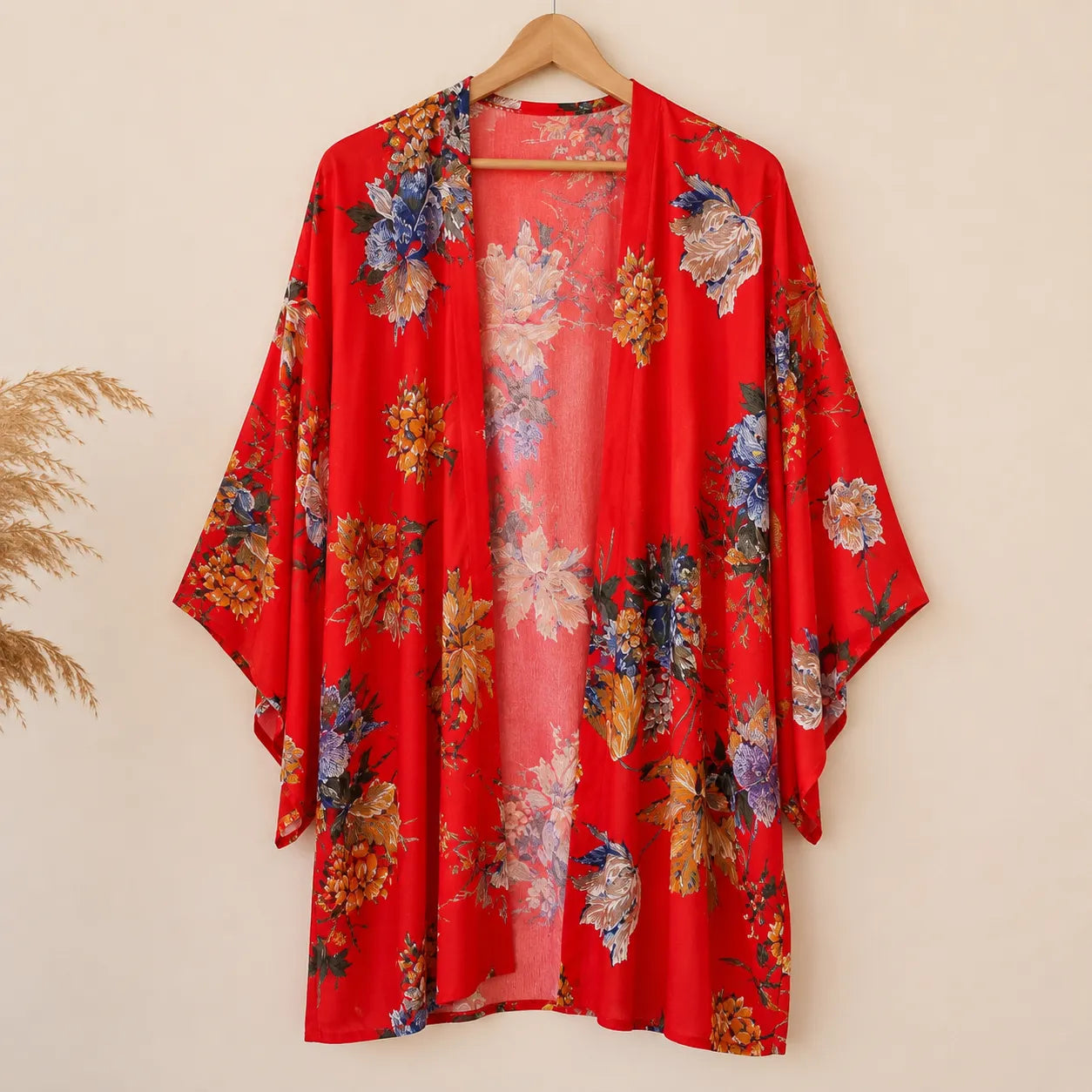 Kimono Fleuri Ample Rouge Floral Léger
