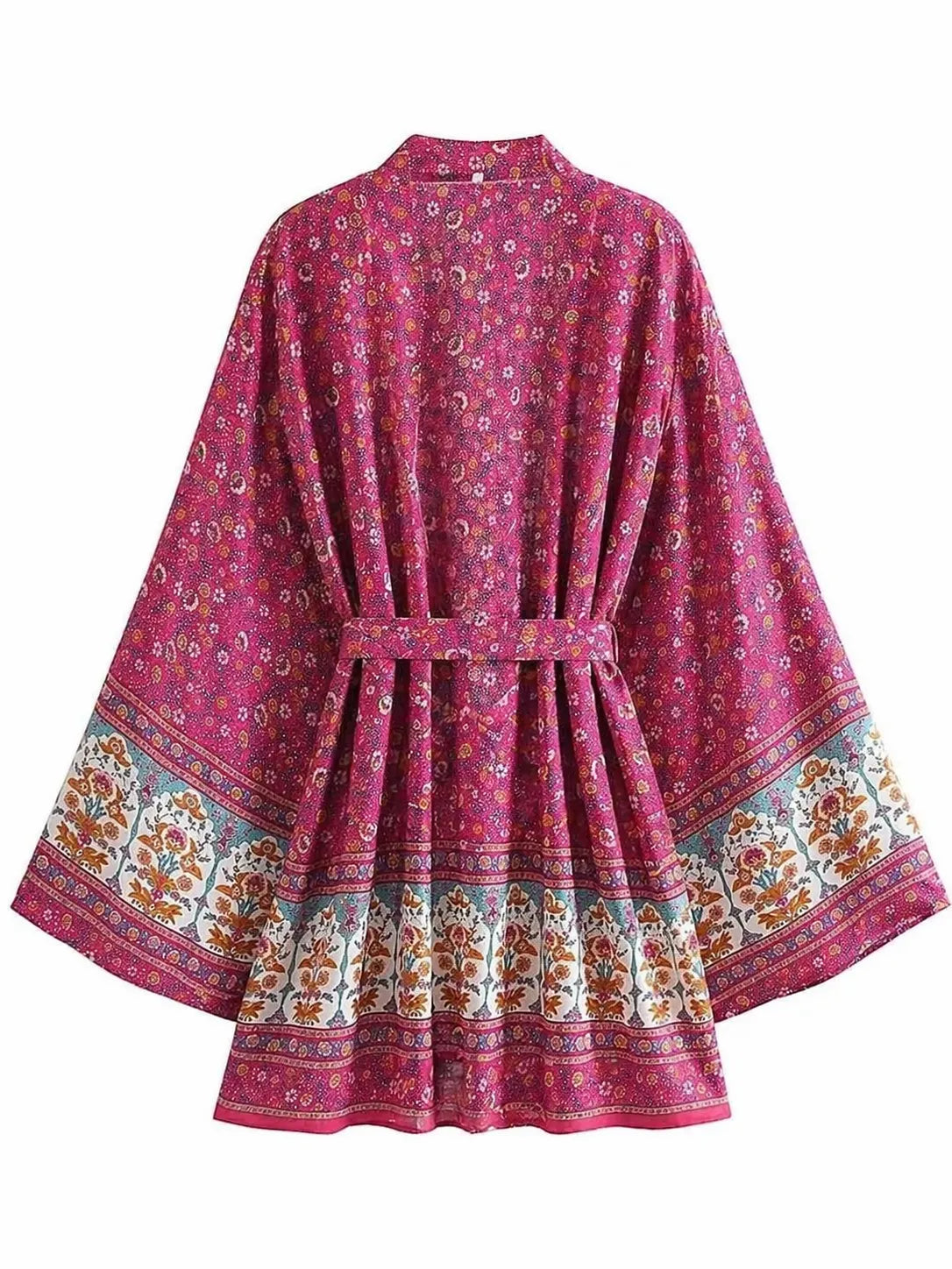 Kimono Fleuri Mi-long Rose Court