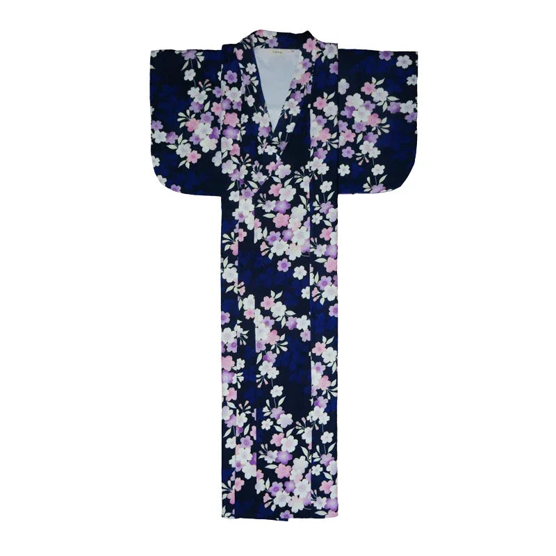 Kimono Japonais Femme Bleu Floral Traditionnel