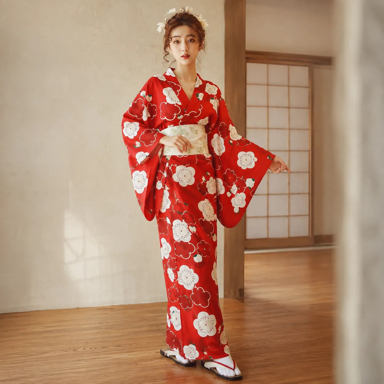 Kimono Japonais Femme Traditionnel Rouge