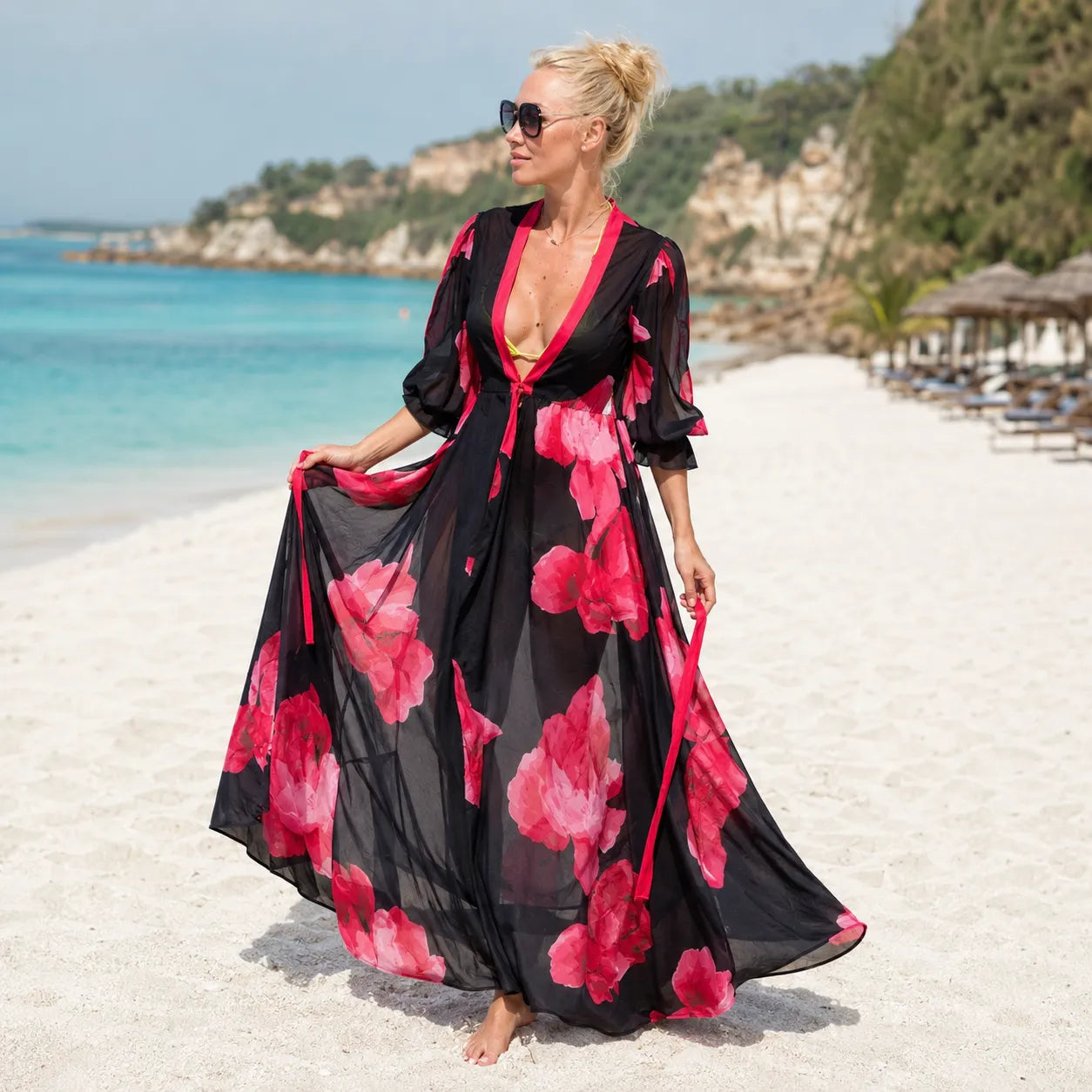Kimono Long Noir Transparent
