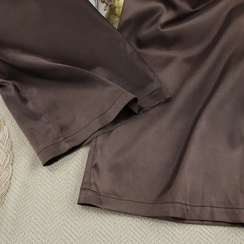 Kimono Pyjama Marron Satiné confortable