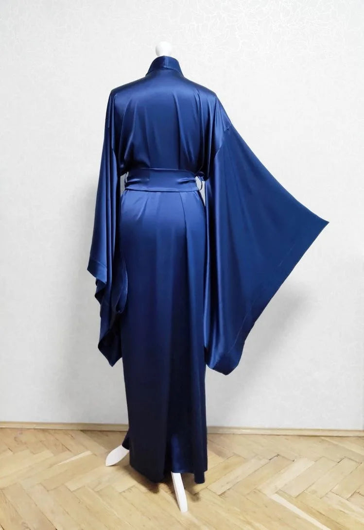 Kimono Satin Bleu Dos