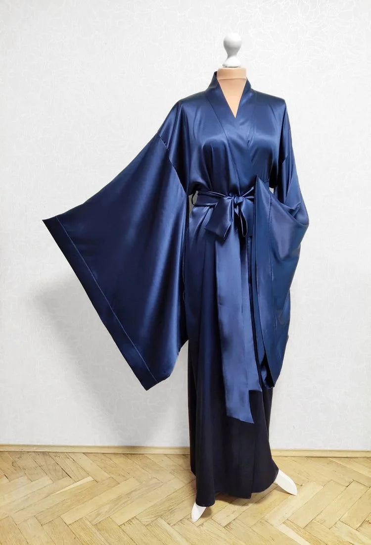 Kimono Satin Bleu Face