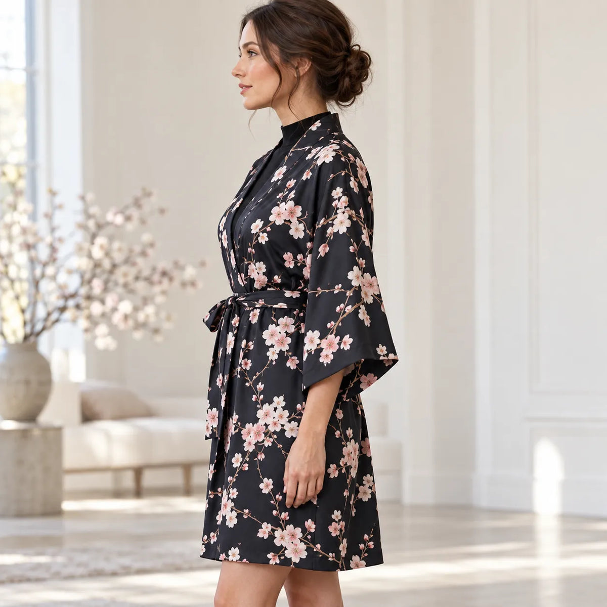 Kimono de Nuit Noir Transparent Léger