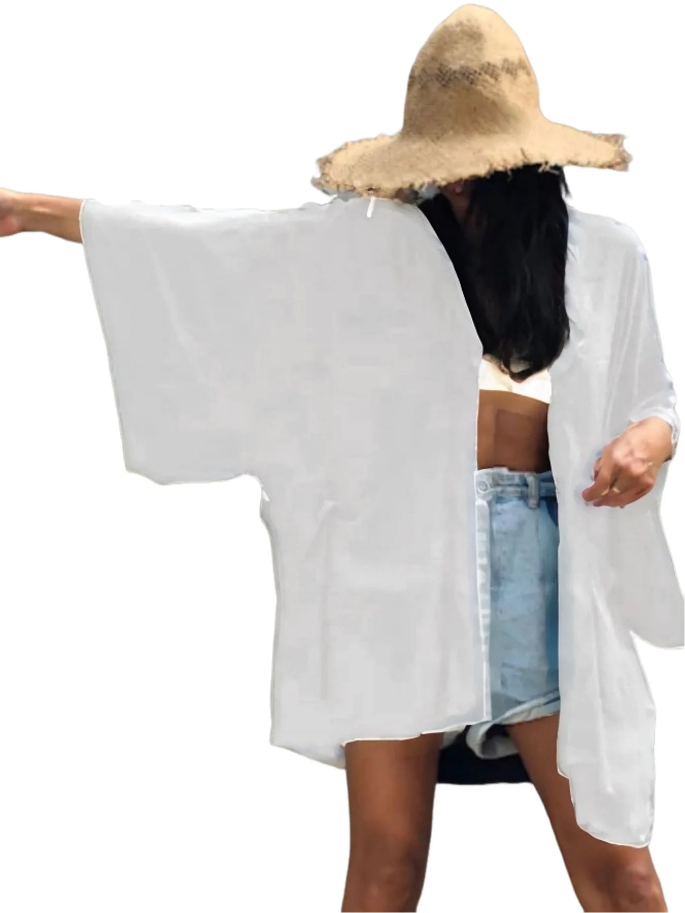 Kimono de Plage Blanc Ample Design
