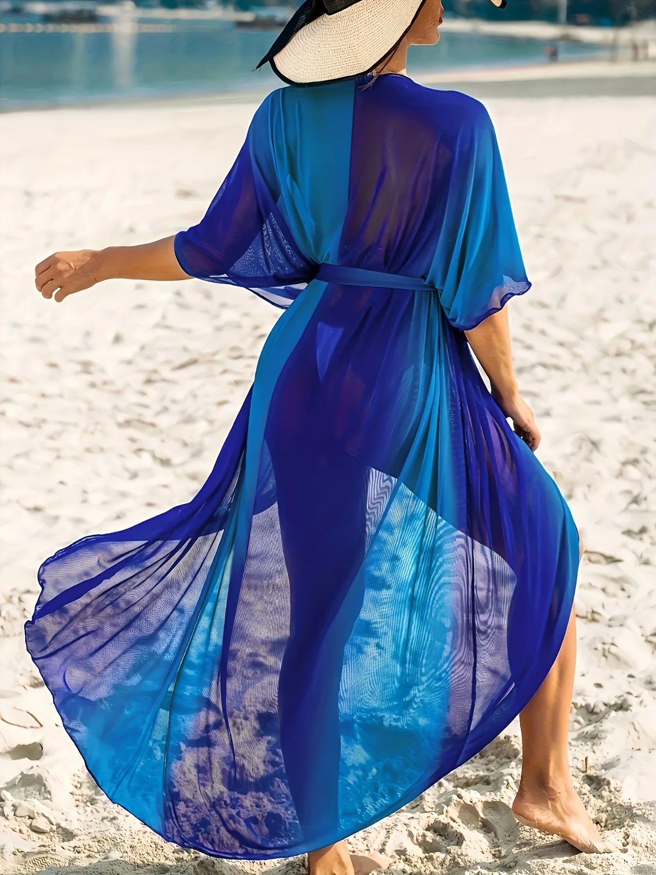 Kimono de Plage Bleu Dégradé fluide