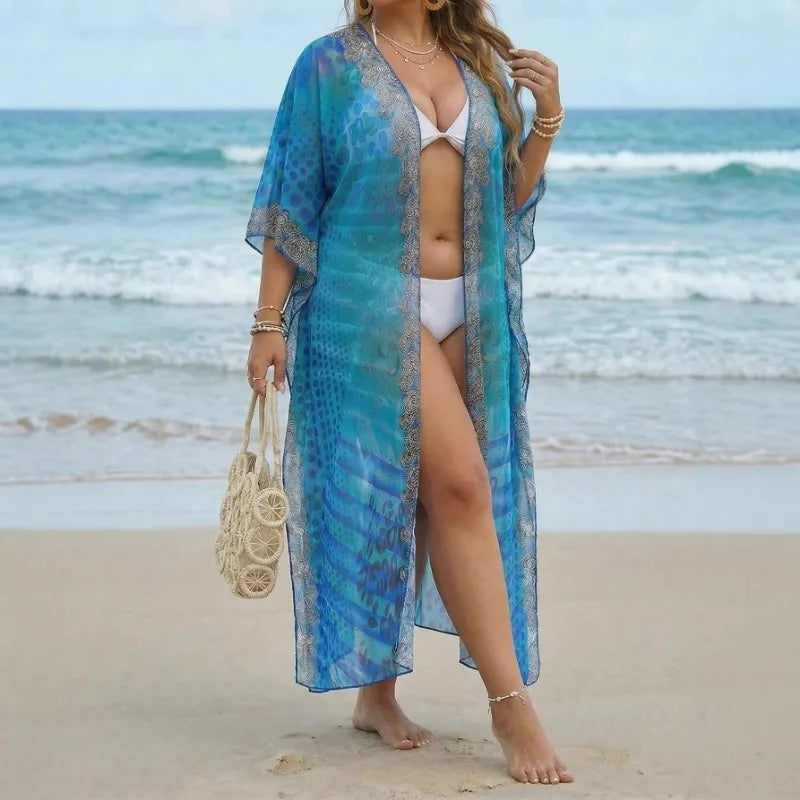 Kimono de Plage Bleu à Fentes Design