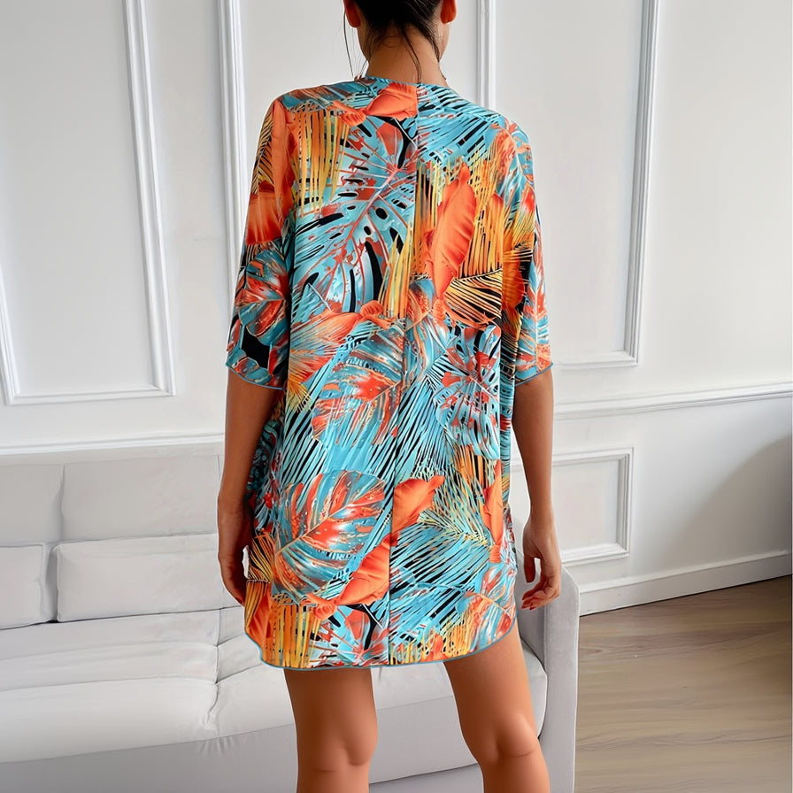 Kimono de Plage Bleu et Orange Design