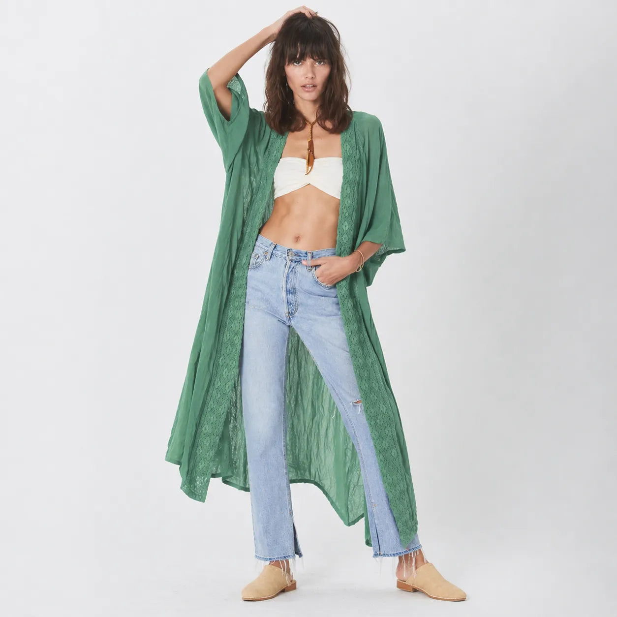 Kimono de Plage Bohème Bleu Vert