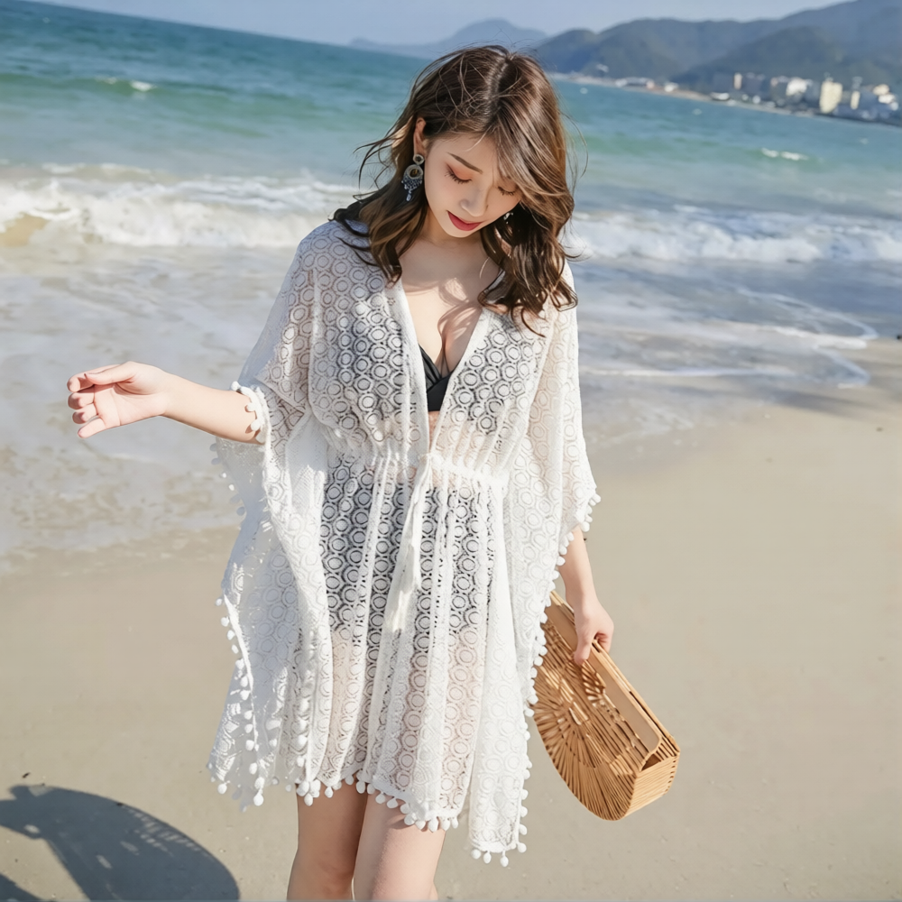 Kimono de Plage Bohème à Pompons
