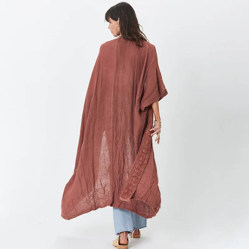 Kimono de Plage Boho Brodé Léger