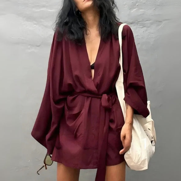 Kimono de Plage Bordeaux Fluide
