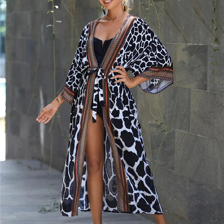 Kimono de Plage Chic Noir et Blanc 