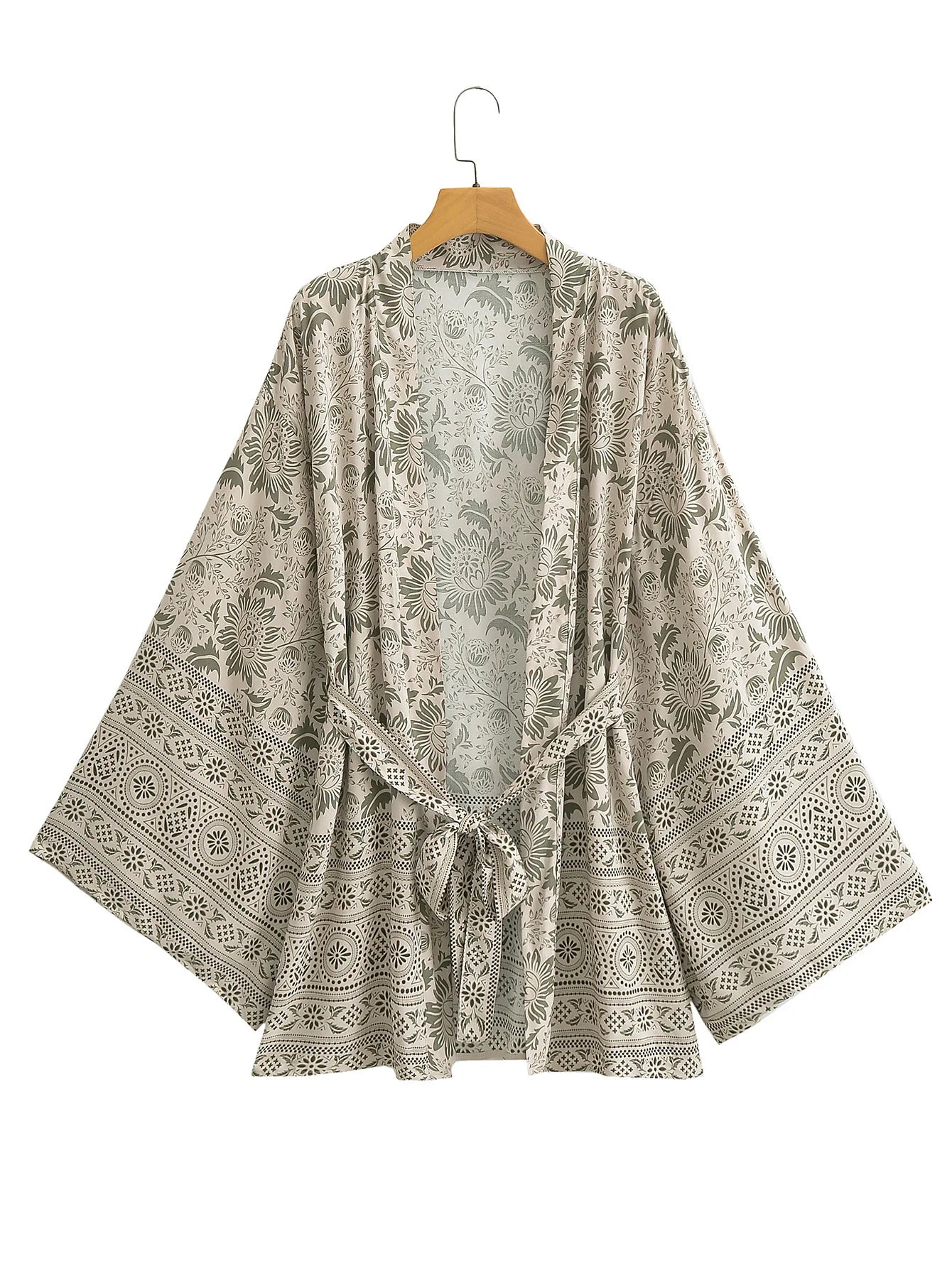 Kimono de Plage Court Gris Design Face