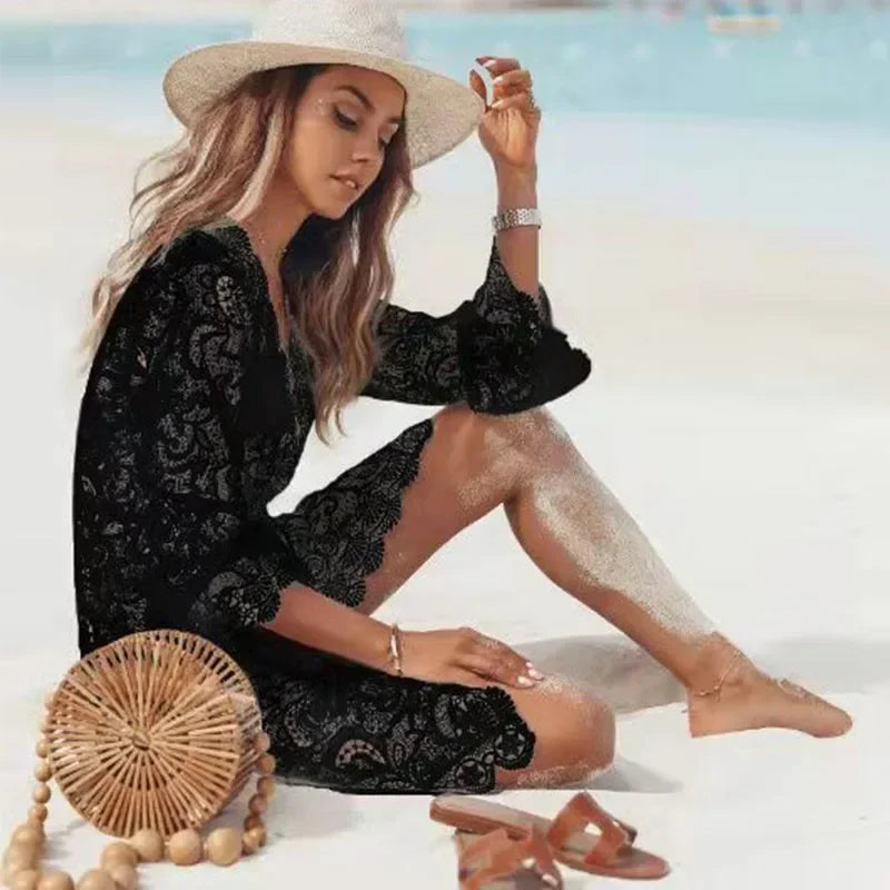 Kimono de Plage Estival en Dentelles Noir Design