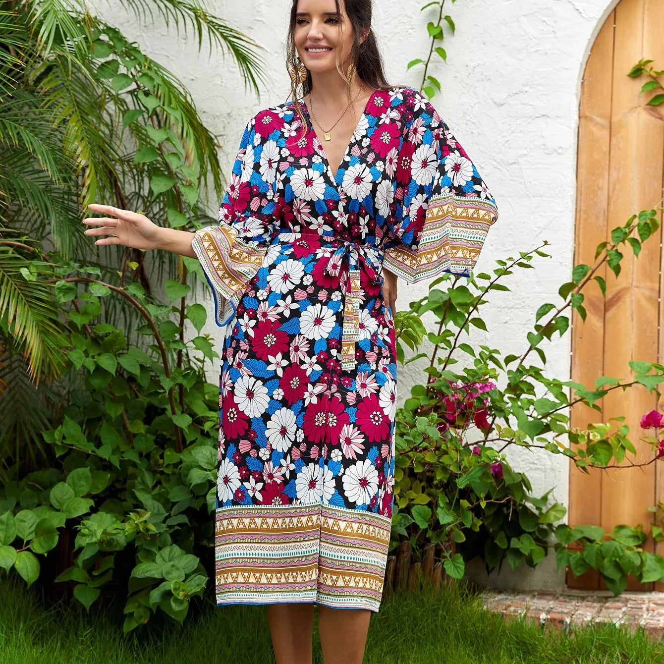 Kimono de Plage à Fleurs Colorées Design