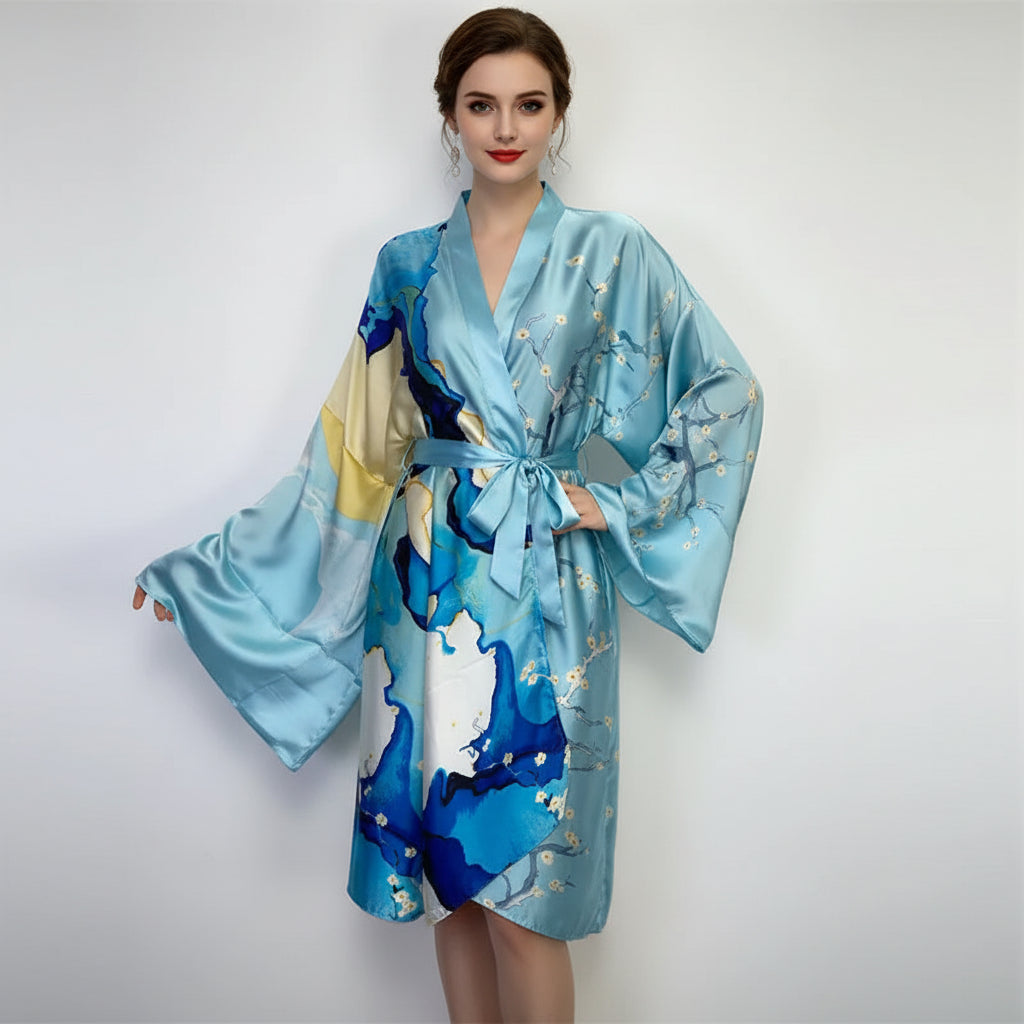Kimono de Plage Léger Bleu Estival Nuit